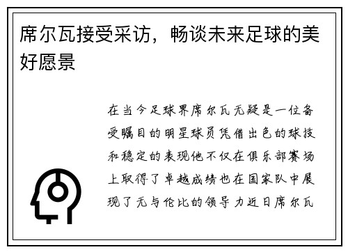 席尔瓦接受采访，畅谈未来足球的美好愿景
