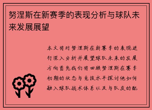 努涅斯在新赛季的表现分析与球队未来发展展望